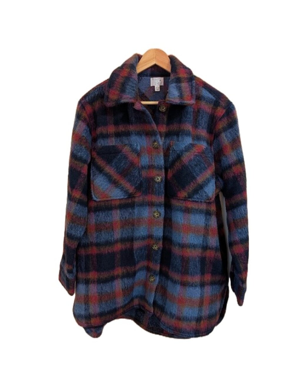 Time and Tru Soft Brushed Plaid Shacket Blue and Plum Women's Large